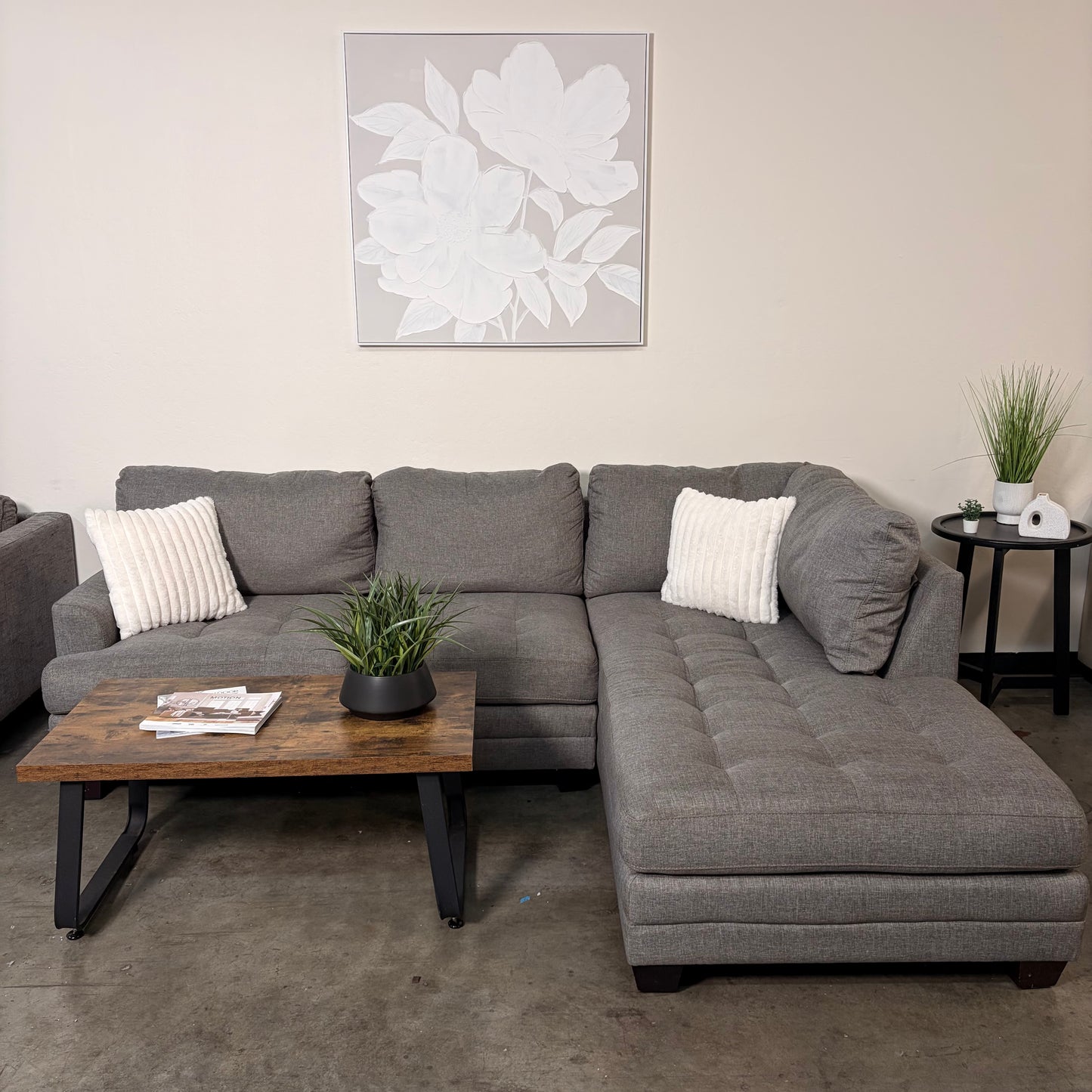 Gray Sectional with Right Facing Chaise