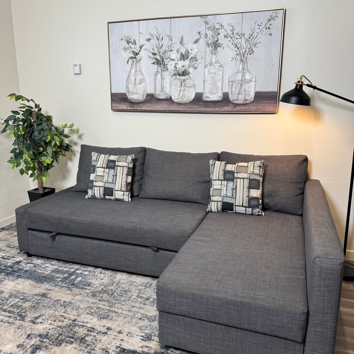 Gray IKEA Sectional Couch with Sleeper and Storage