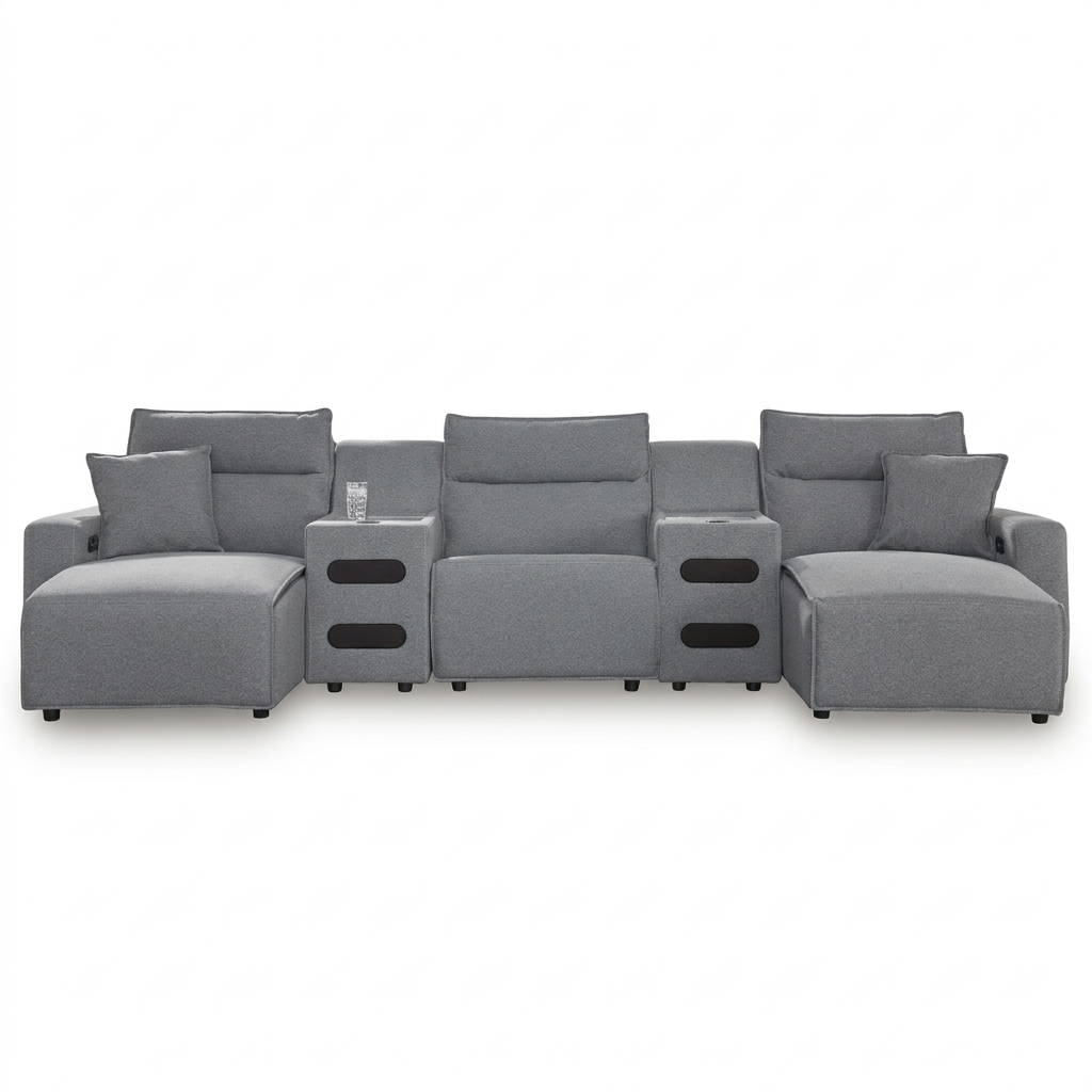 Maverick 5-Piece Dual Power Reclining Sectional with Double Chaise and Audio Consoles