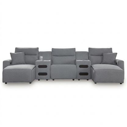 Maverick 5-Piece Dual Power Reclining Sectional with Double Chaise and Audio Consoles
