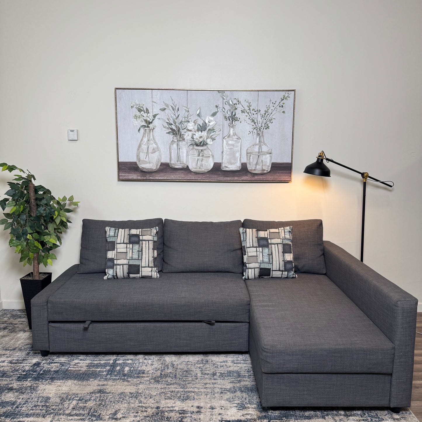 Gray IKEA Sectional Couch with Sleeper and Storage