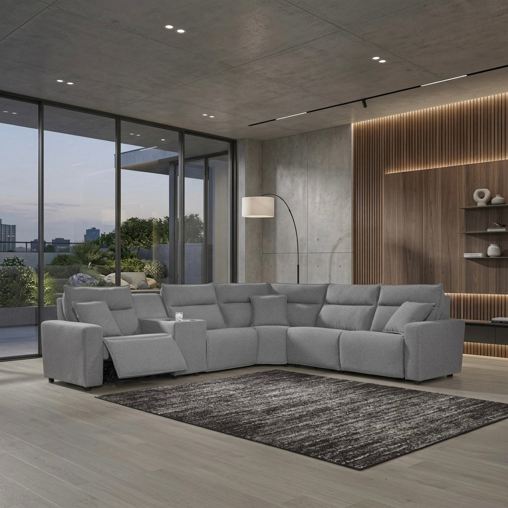 Maverick 6-Piece Dual Power Reclining Sectional with 3 Reclining Seats and Console