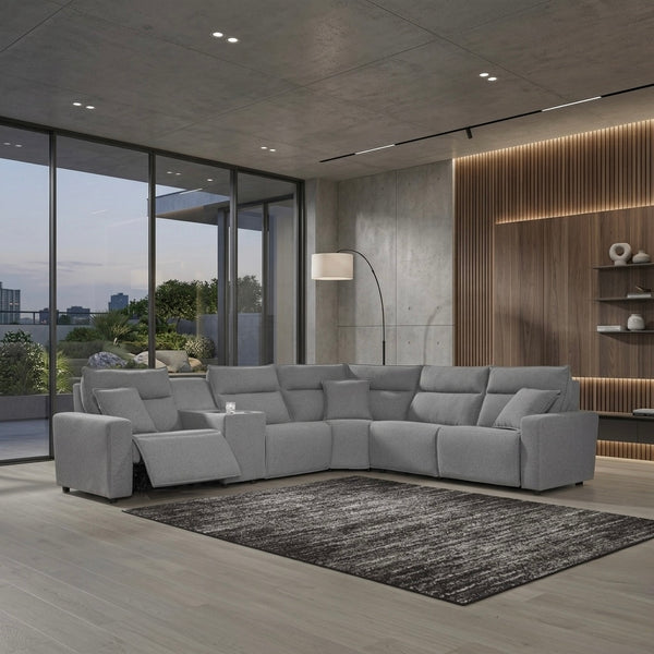 Maverick 6-Piece Dual Power Reclining Sectional with 3 Reclining Seats and Console