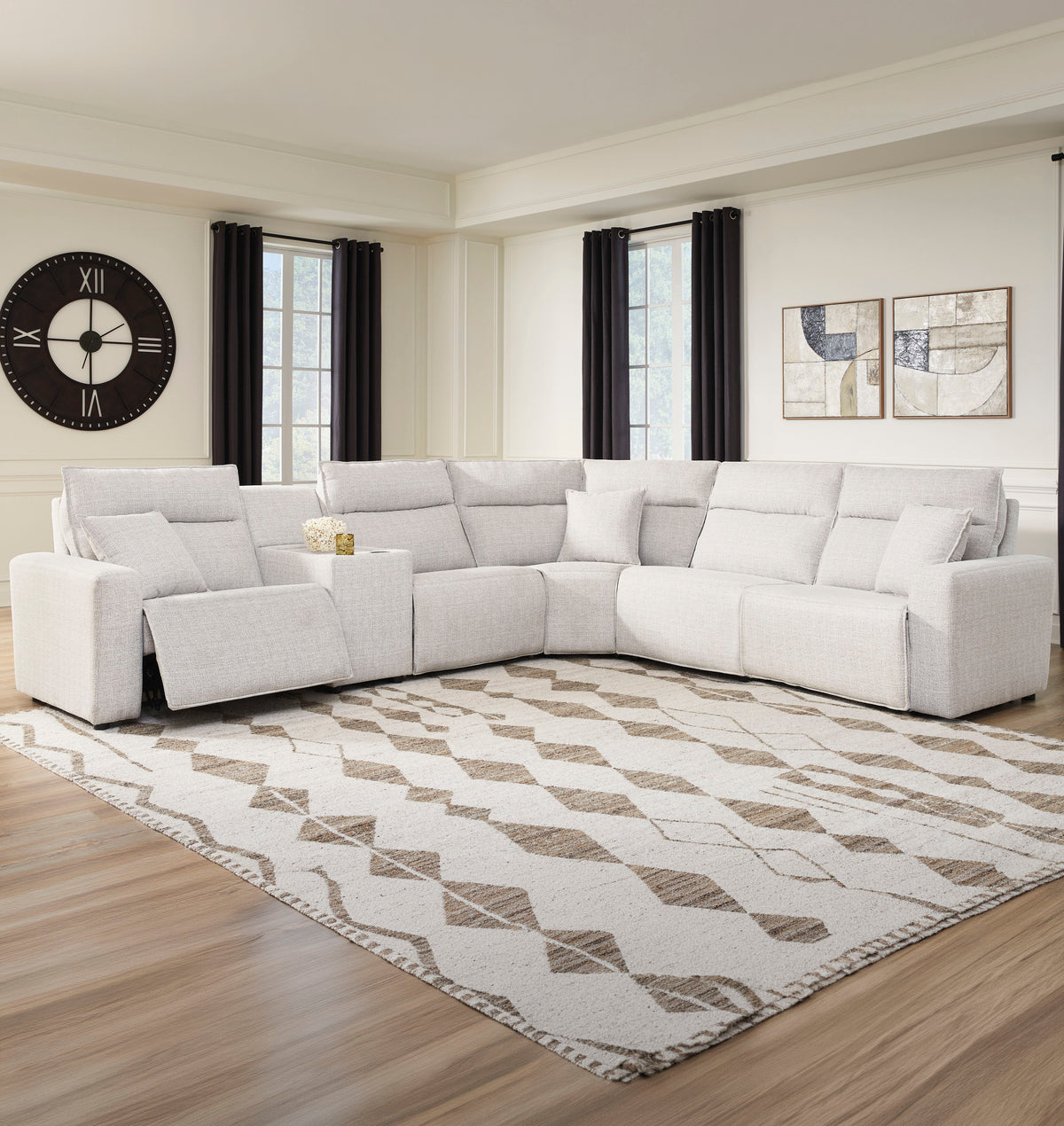 Maverick 6-Piece Dual Power Reclining Sectional with 3 Reclining Seats and Console