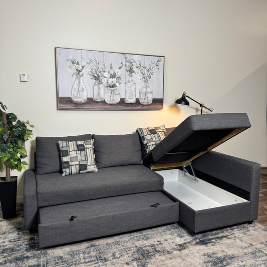 Gray IKEA Sectional Couch with Sleeper and Storage