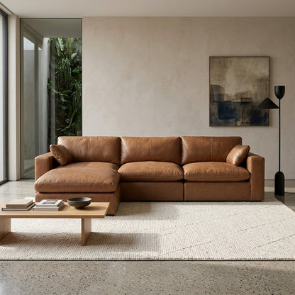 Belvedere 3-Piece Leather Modular Sofa + Oversized Ottoman