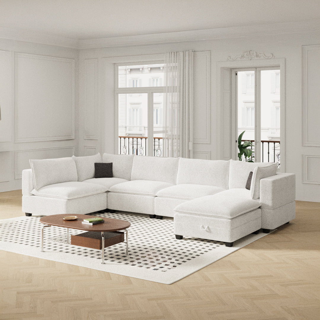 New In Box Cloud Boucle Modular Sectional - 6 Piece