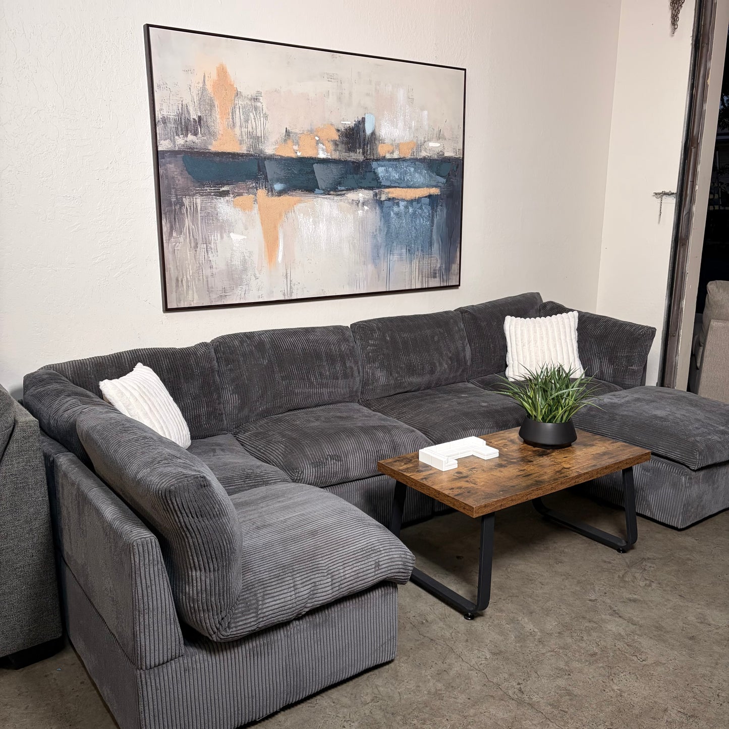 Gray Corduroy Modular Sectional