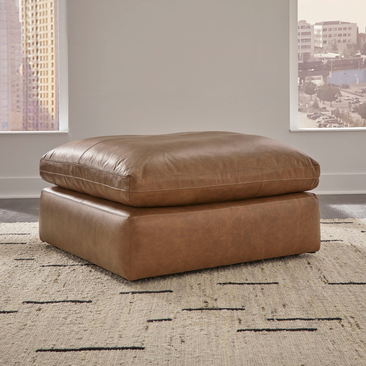Belvedere 3-Piece Leather Modular Sofa + Oversized Ottoman