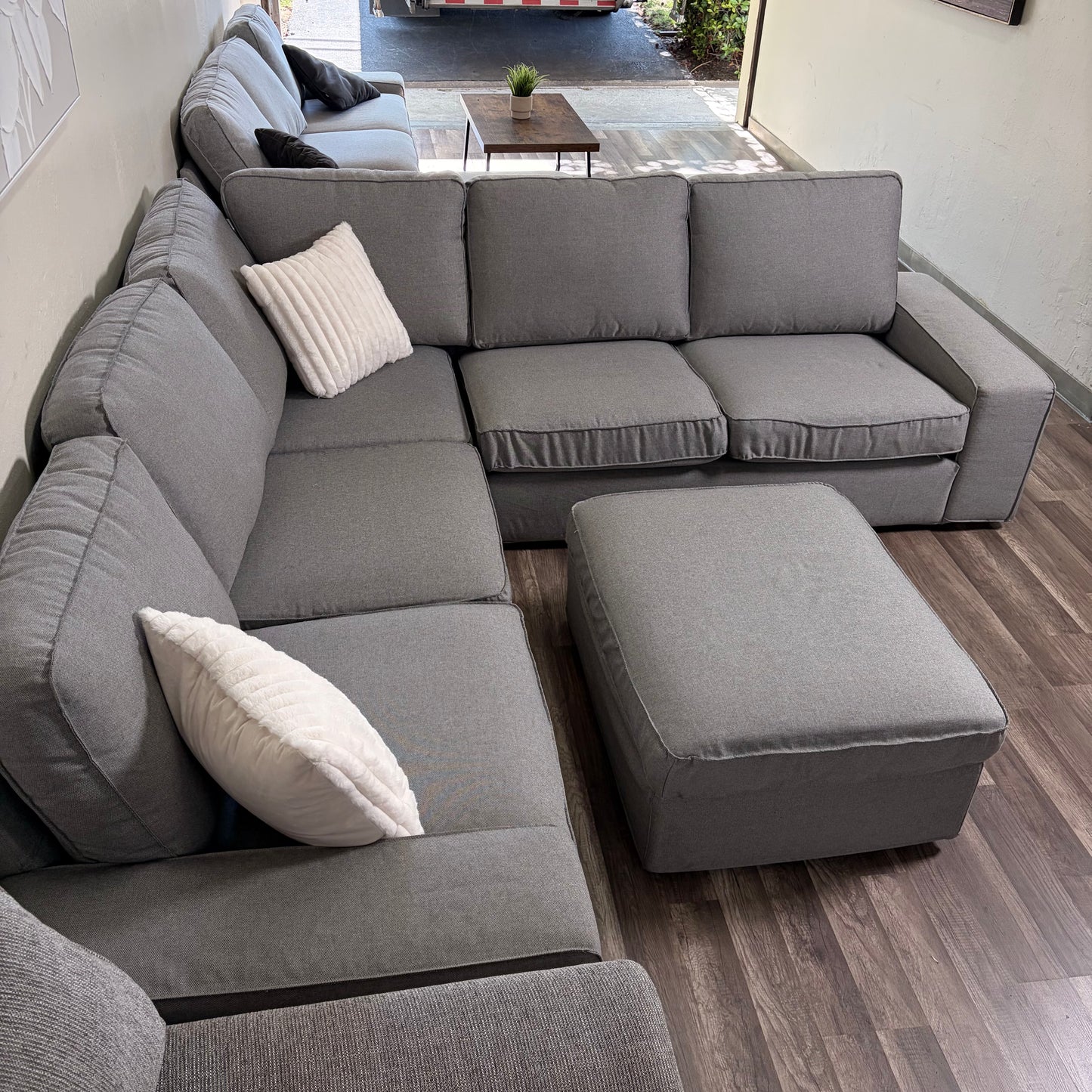 Ikea Gray L Shaped Sectional with Ottoman