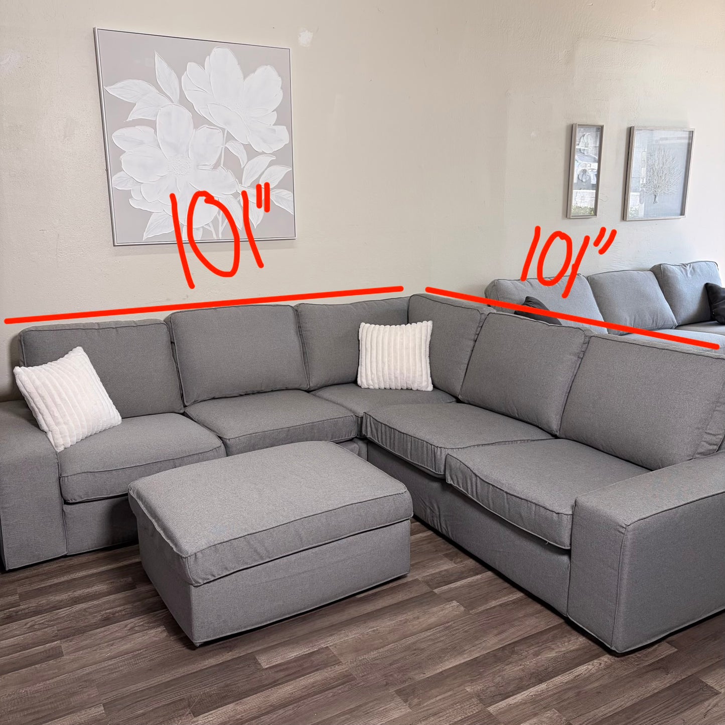 Ikea Gray L Shaped Sectional with Ottoman