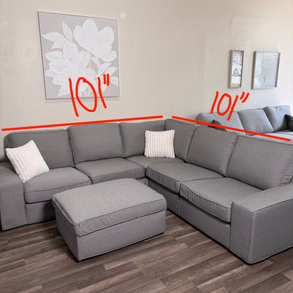 Ikea Gray L Shaped Sectional with Ottoman