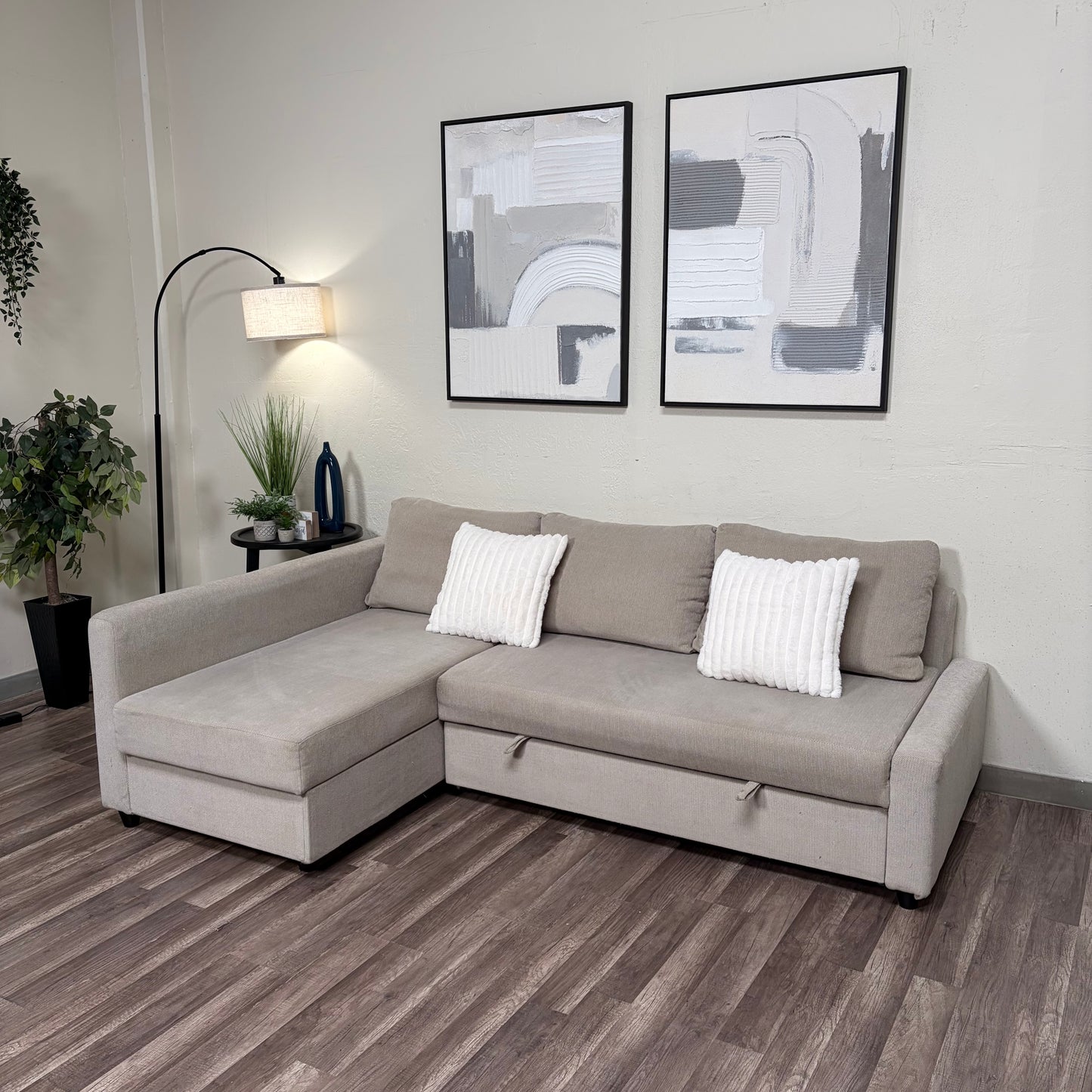 Beige Ikea Friheten Sectional with Sleeper and Storage