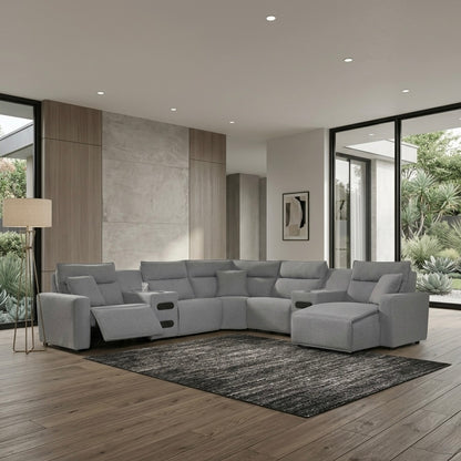 Maverick 7-Piece Dual Power Reclining Sectional with Chaise and Audio Consoles