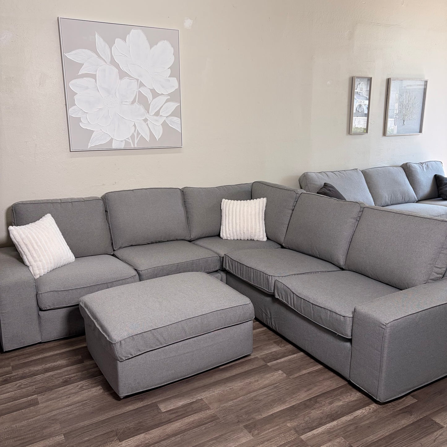 Ikea Gray L Shaped Sectional with Ottoman