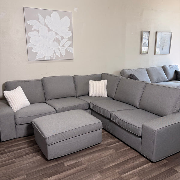Ikea Gray L Shaped Sectional with Ottoman