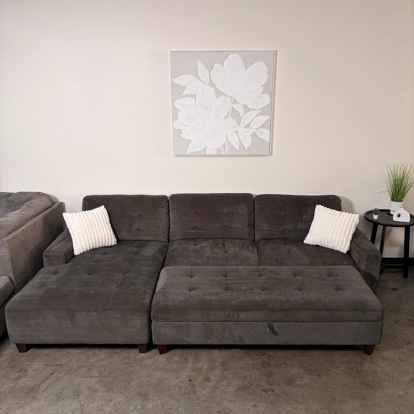 Gray Sectional with Storage Ottoman