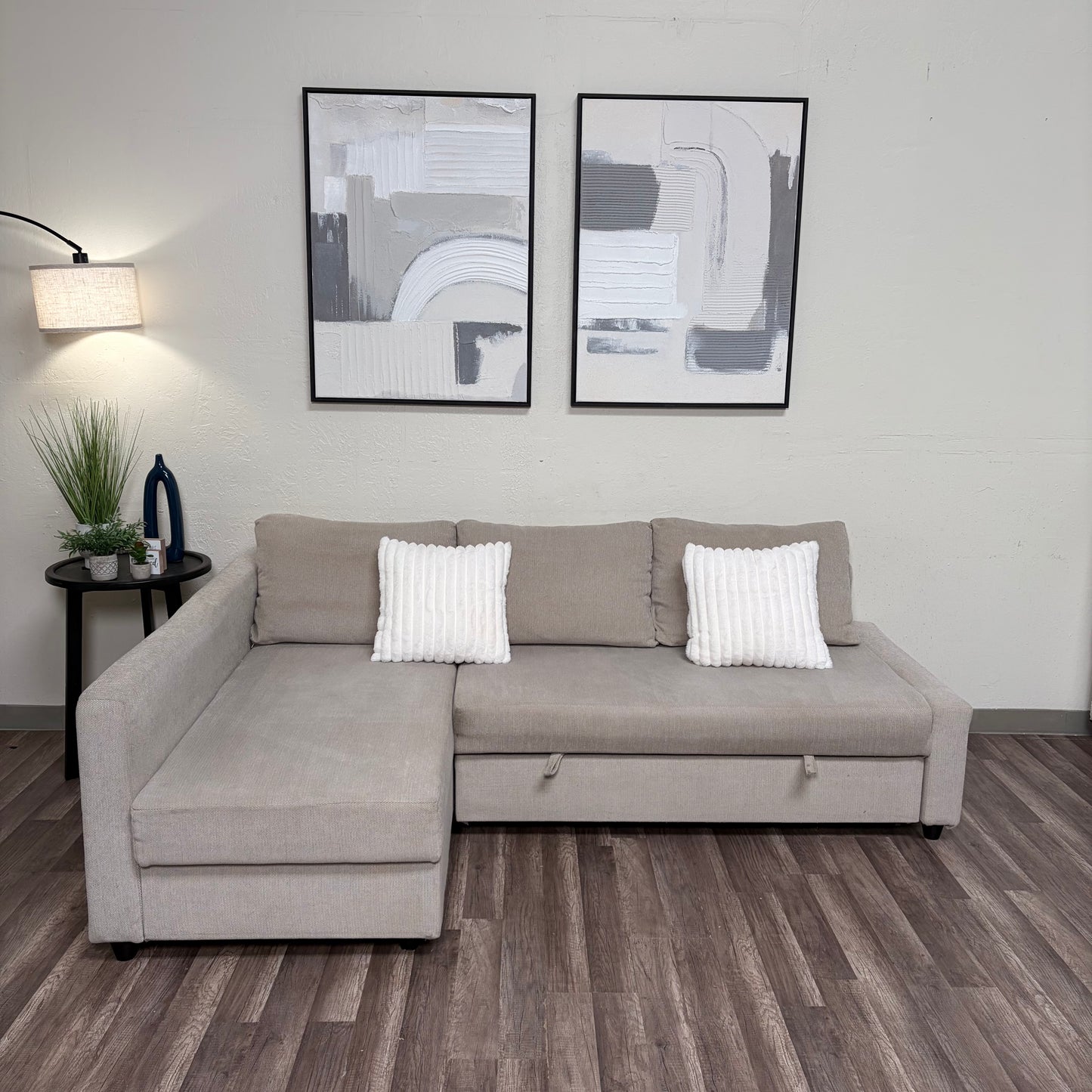 Beige Ikea Friheten Sectional with Sleeper and Storage