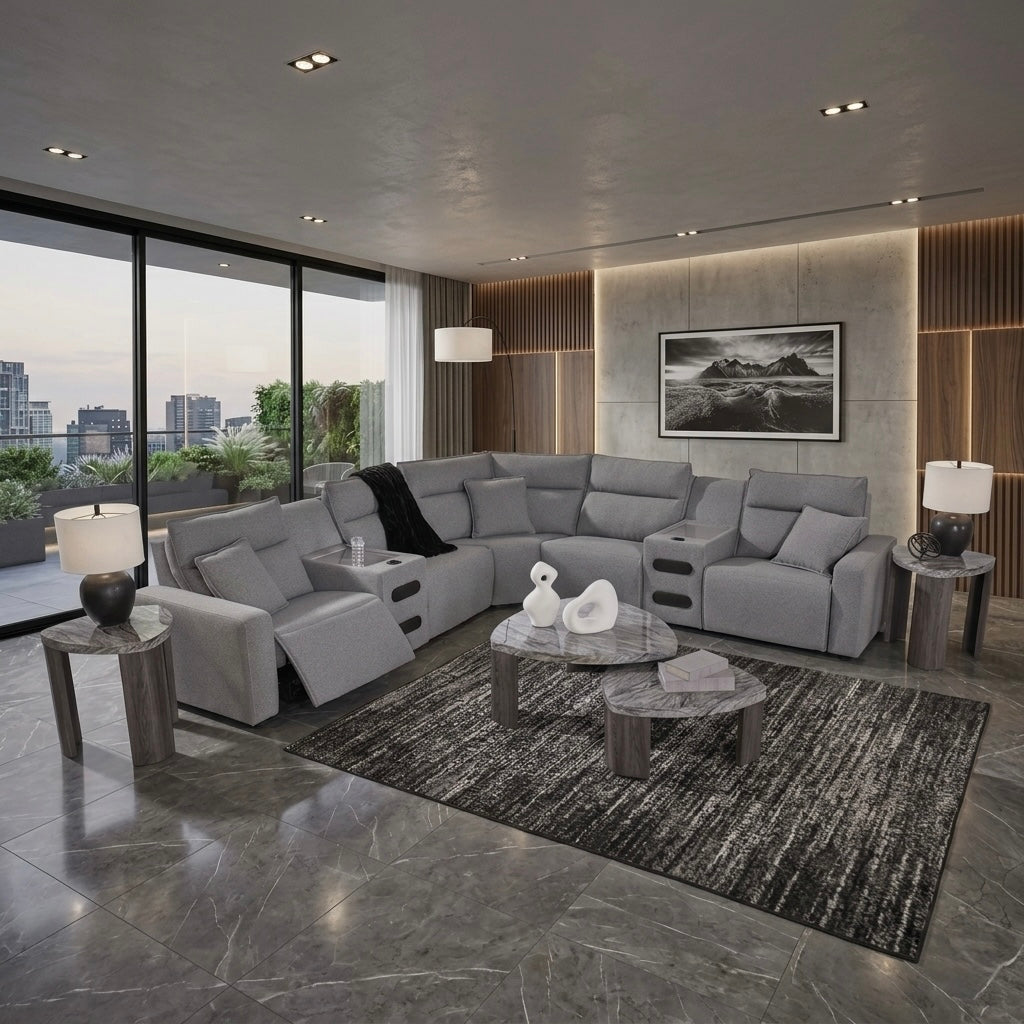 Maverick 7-Piece Dual Power Reclining Sectional with Audio Consoles