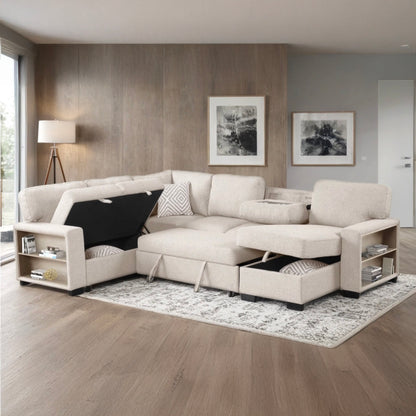 Atlantic Beige Sectional Sleeper with Storage