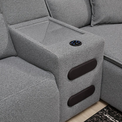 Maverick 3-Piece Dual Power Reclining Sectional with Double Chaise and Audio Console