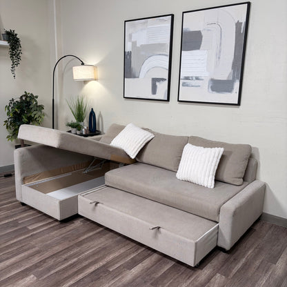 Beige Ikea Friheten Sectional with Sleeper and Storage