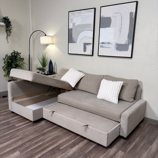 Beige Ikea Friheten Sectional with Sleeper and Storage