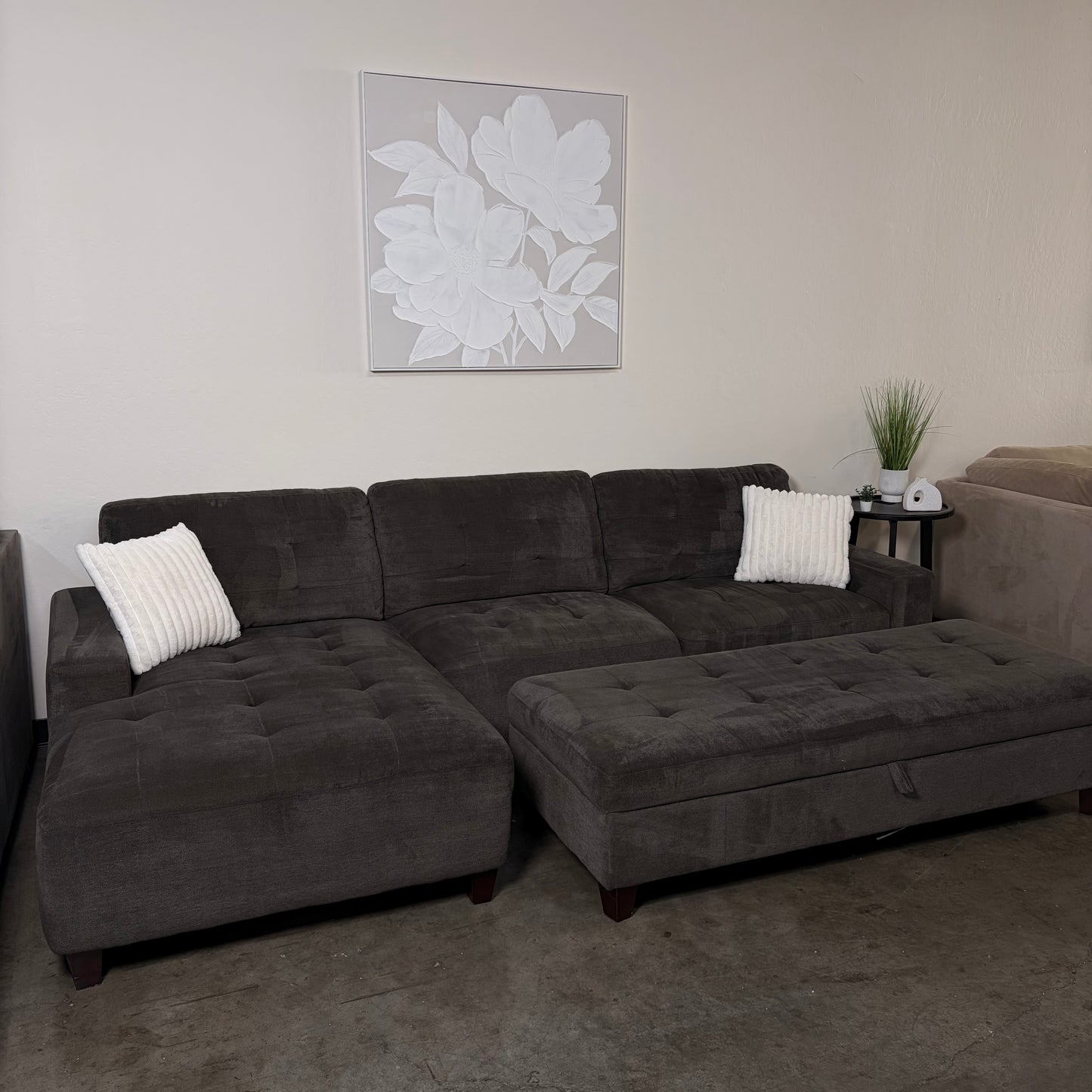 Gray Sectional with Storage Ottoman