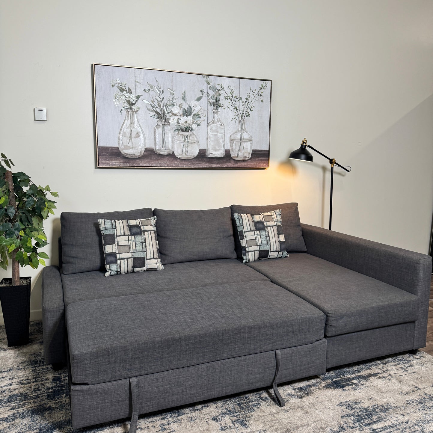 Gray IKEA Sectional Couch with Sleeper and Storage