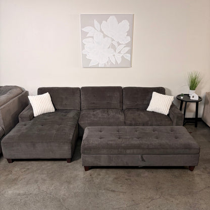 Gray Sectional with Storage Ottoman