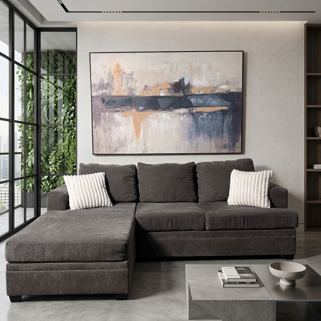 Living Spaces Gray Sectional with Pullout Bed