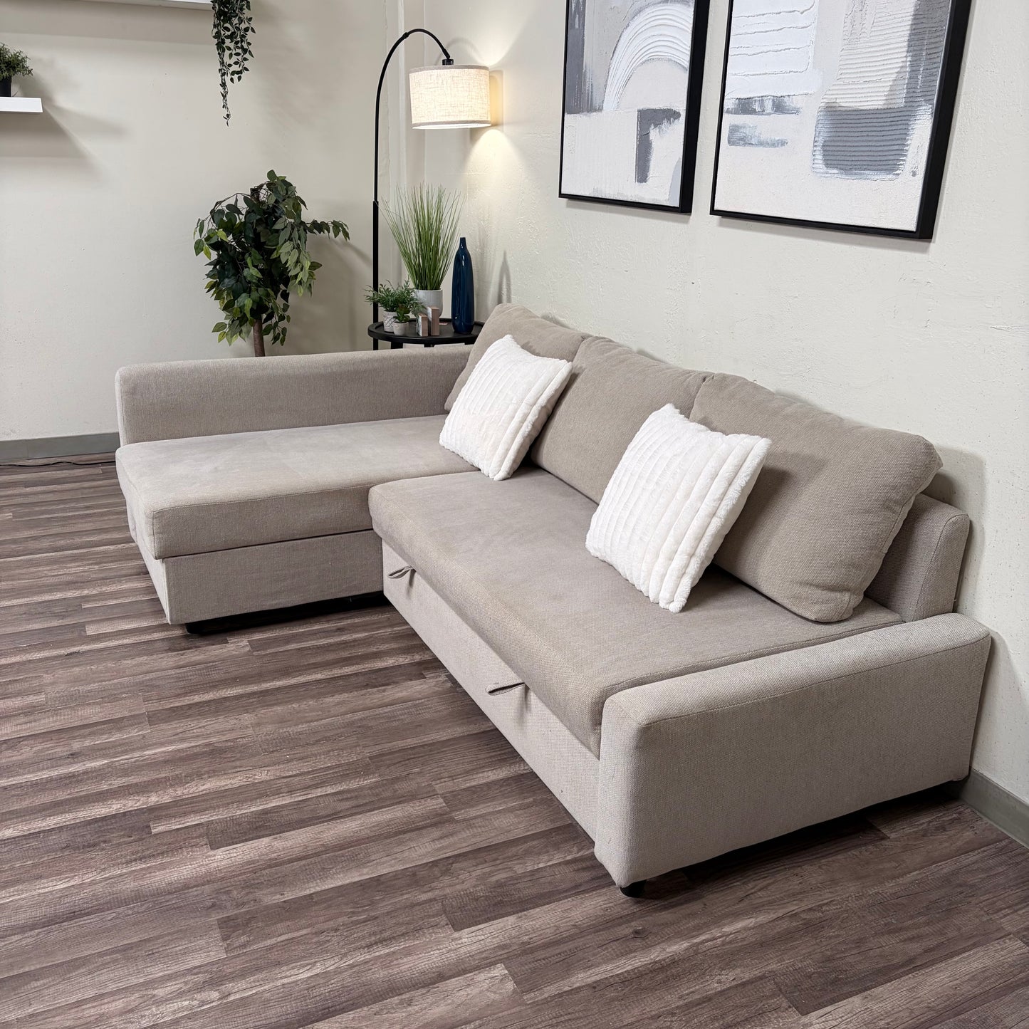 Beige Ikea Friheten Sectional with Sleeper and Storage