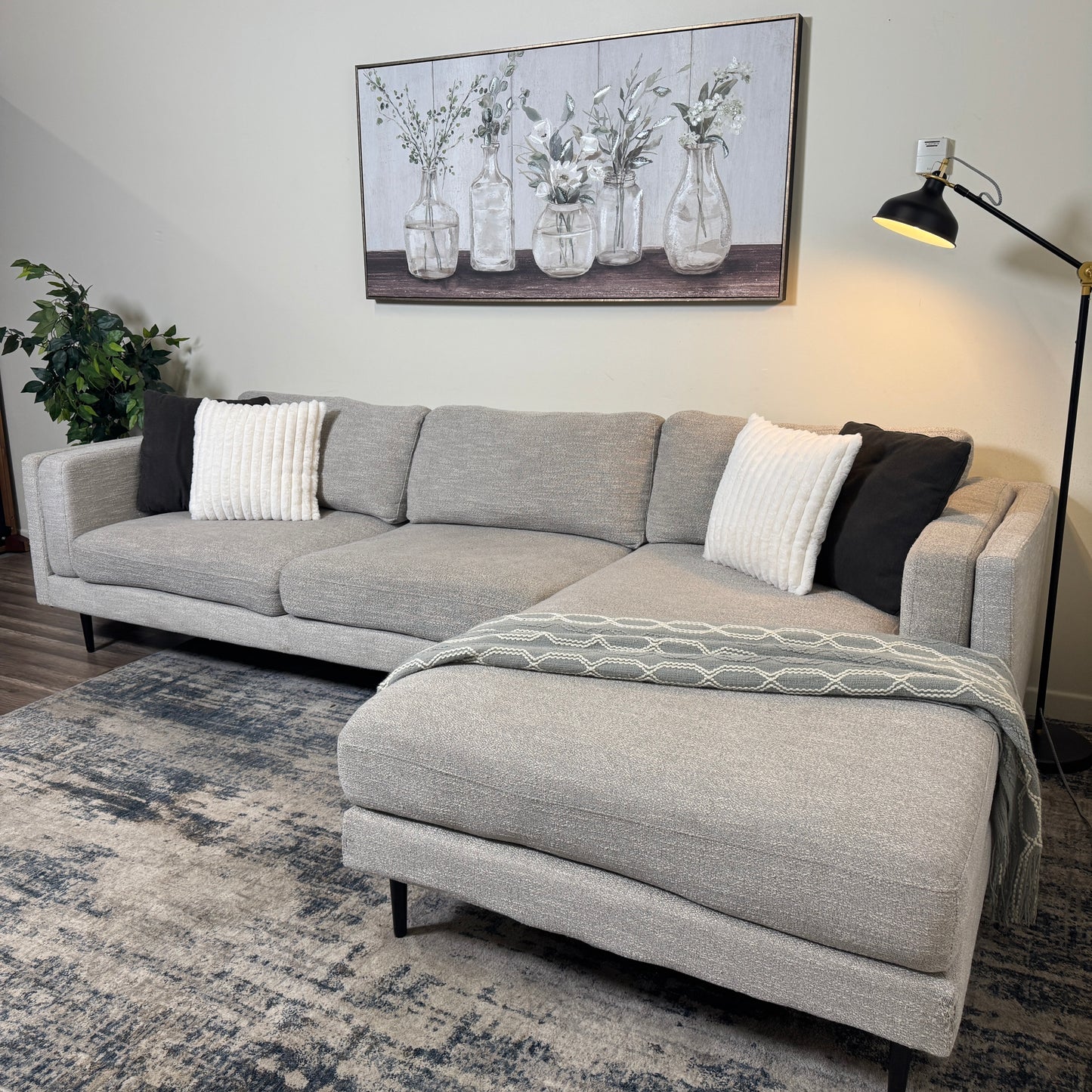 Light Gray Sectional with Wide Chaise