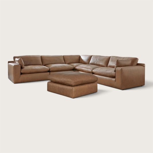 Belvedere 5-Piece Leather Modular Sectional + Oversized Ottoman