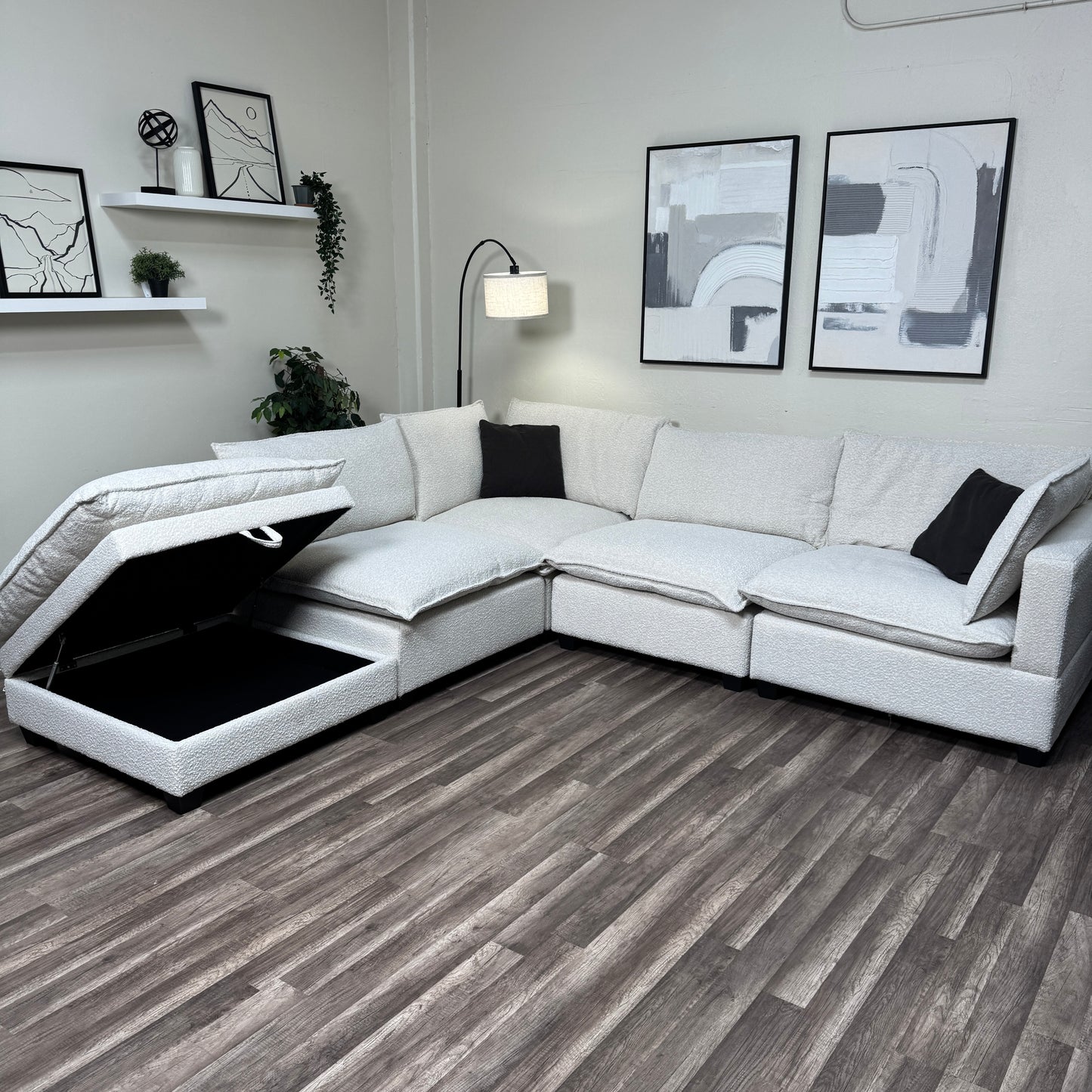 New In Box Cloud Boucle Modular Sectional - 5 Piece