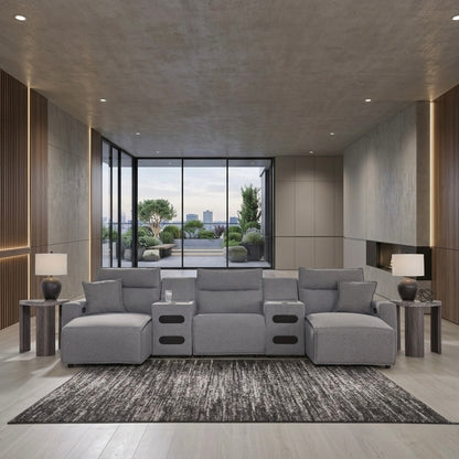 Maverick 5-Piece Dual Power Reclining Sectional with Double Chaise and Audio Consoles