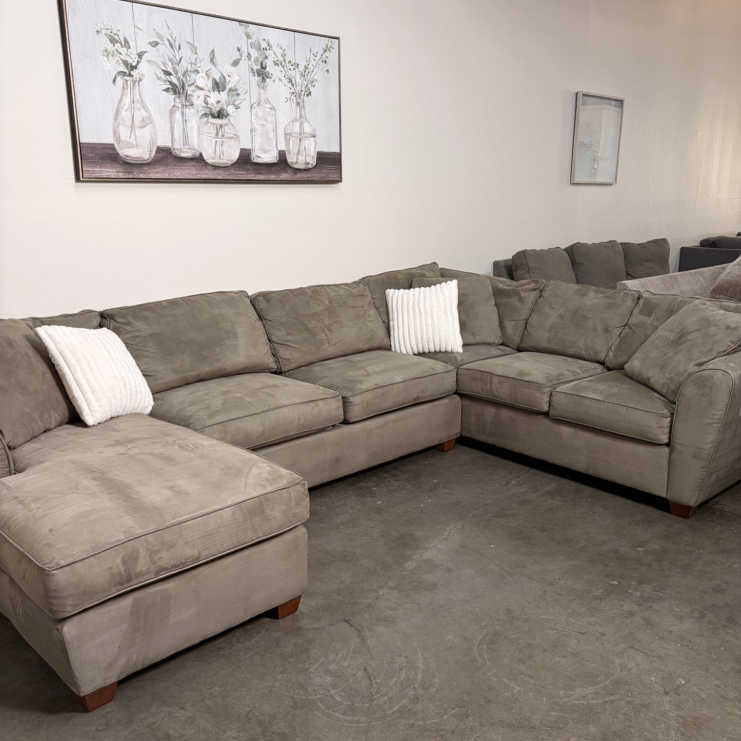Tan Microfiber U Shaped Sectional