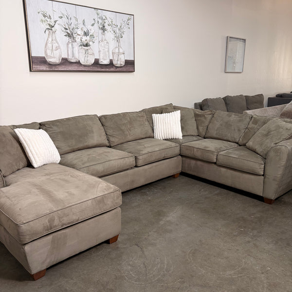 Tan Microfiber U Shaped Sectional