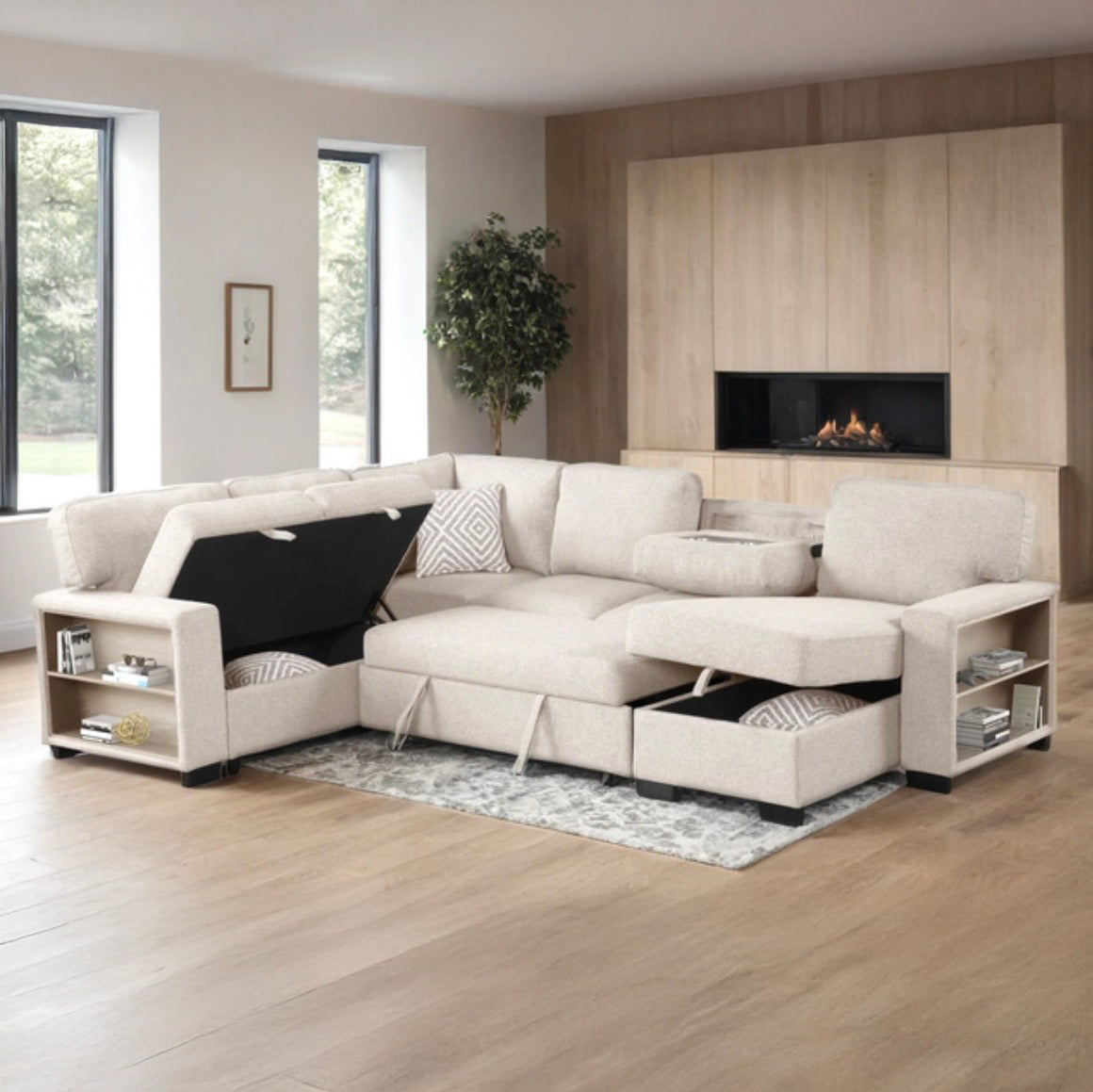 Atlantic Beige Sectional Sleeper with Storage