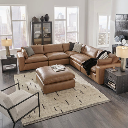 Belvedere 5-Piece Leather Modular Sectional + Oversized Ottoman