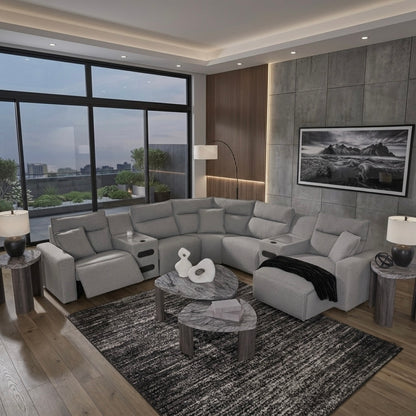 Maverick 7-Piece Dual Power Reclining Sectional with Chaise and Audio Consoles