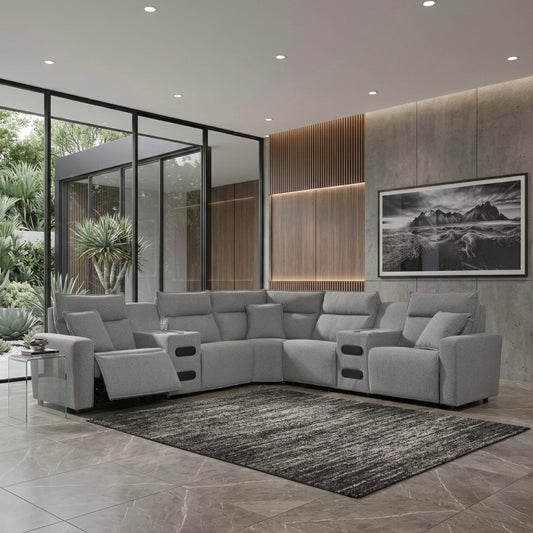 Maverick 7-Piece Dual Power Reclining Sectional with Audio Consoles