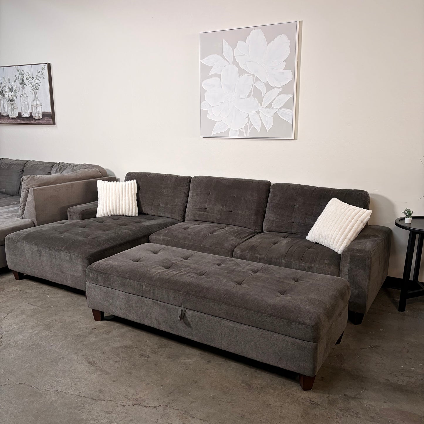 Gray Sectional with Storage Ottoman