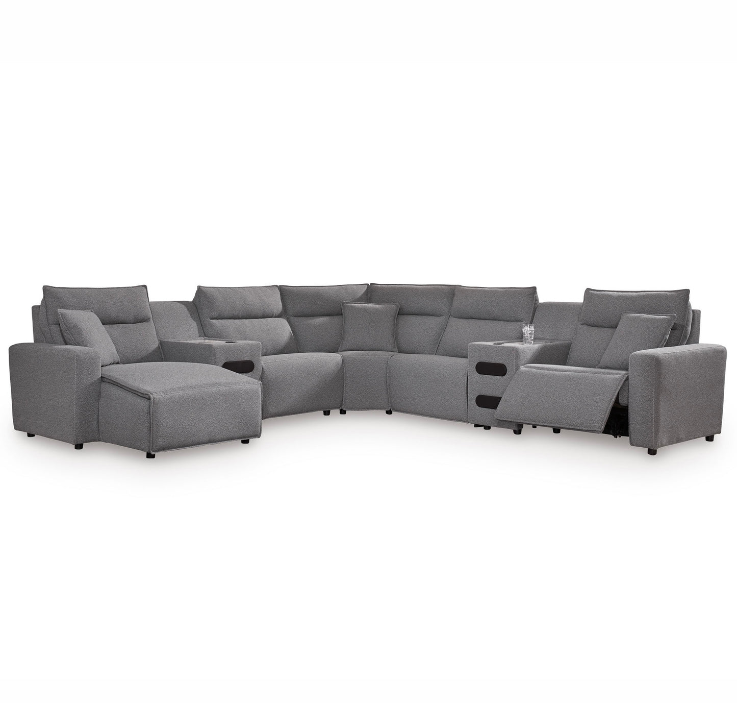 Maverick 7-Piece Dual Power Reclining Sectional with Chaise and Audio Consoles