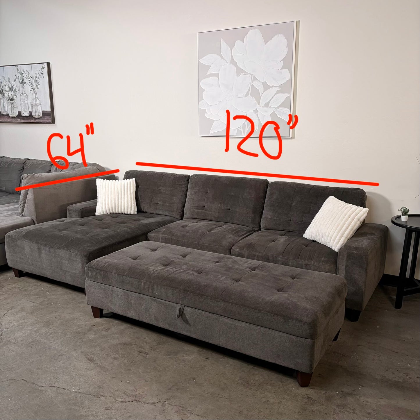 Gray Sectional with Storage Ottoman