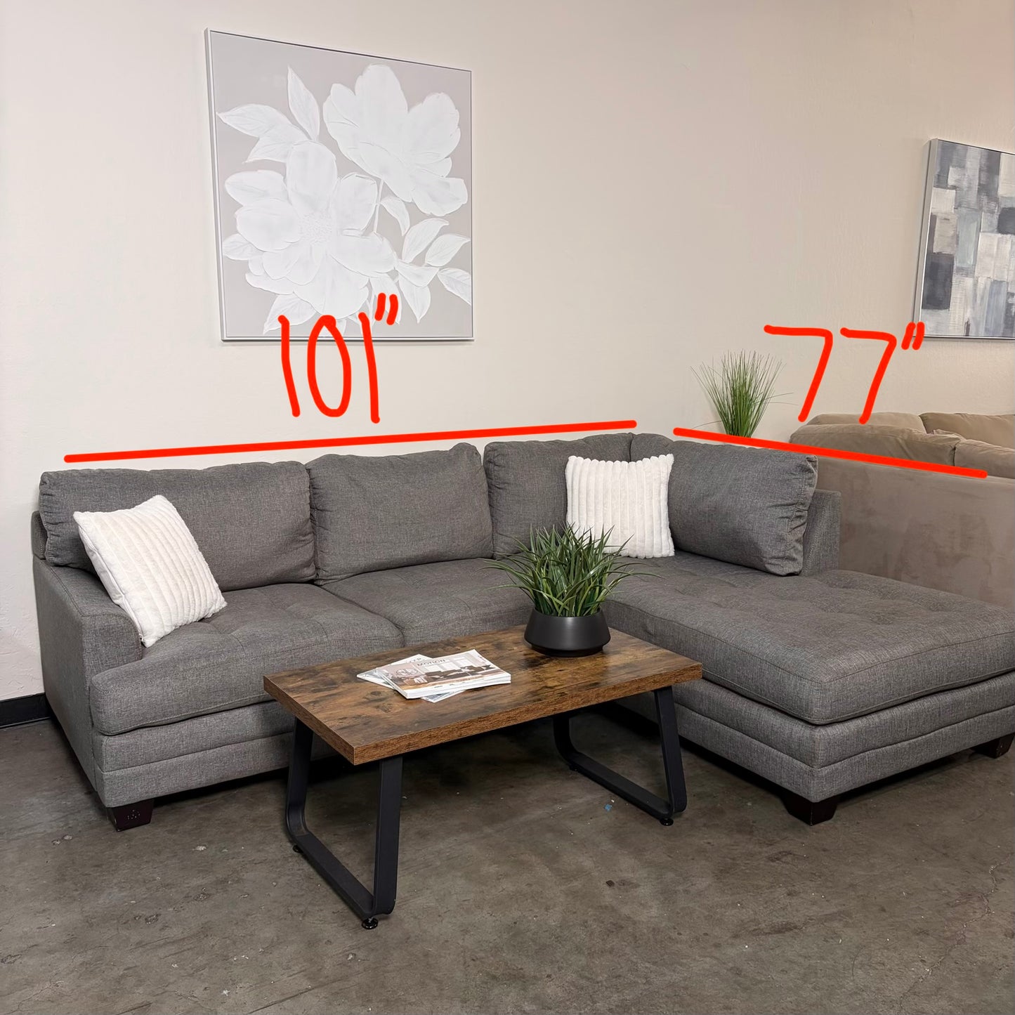 Gray Sectional with Right Facing Chaise
