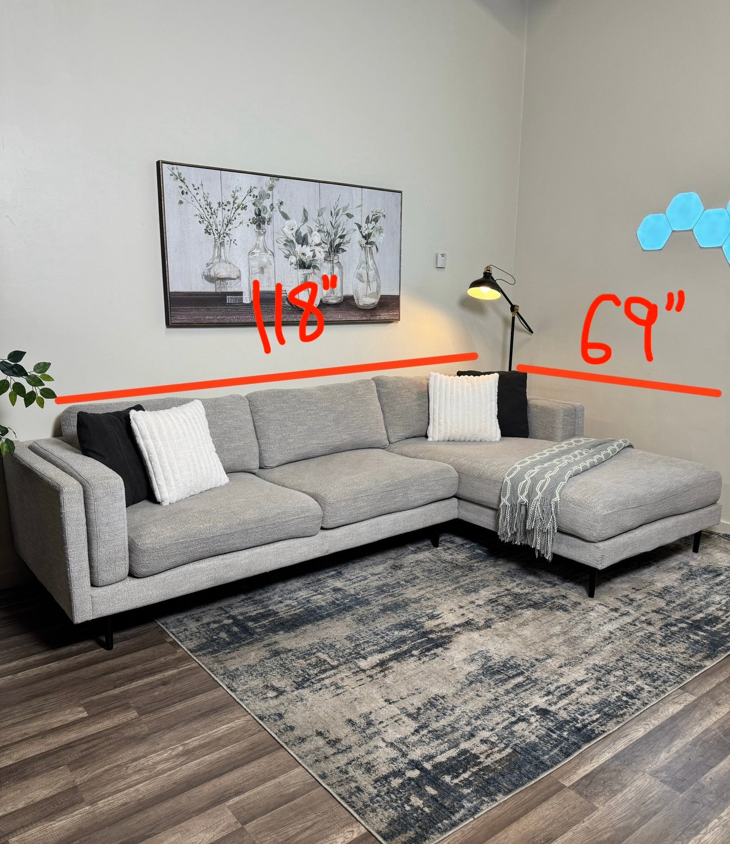 Light Gray Sectional with Wide Chaise