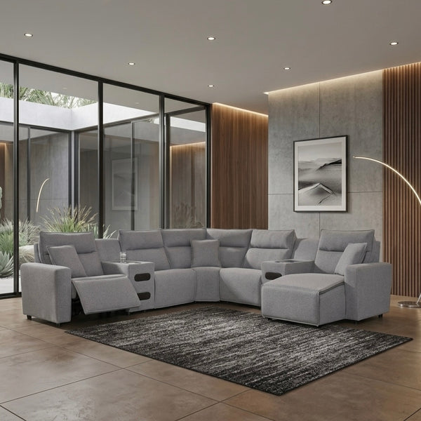 Maverick 7-Piece Dual Power Reclining Sectional with Chaise and Audio Consoles