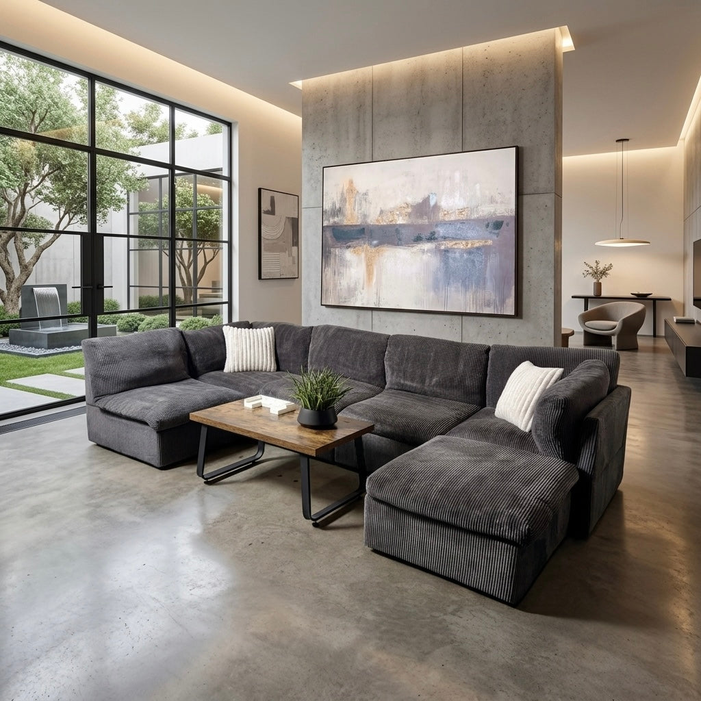 Gray Corduroy Modular Sectional