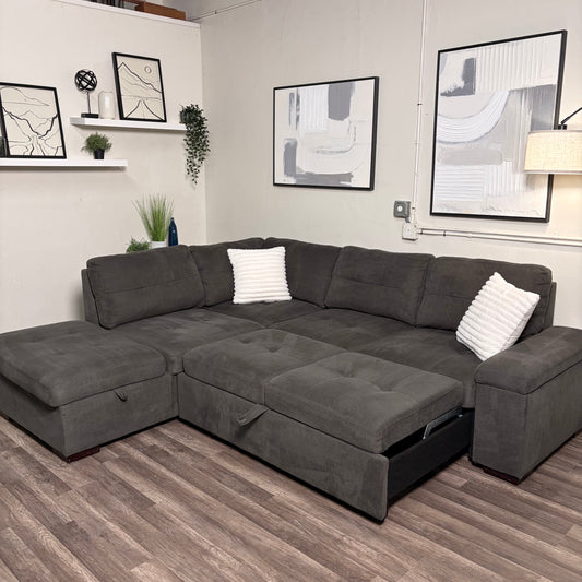 Dark Gray Sectional with Sleeper and Storage